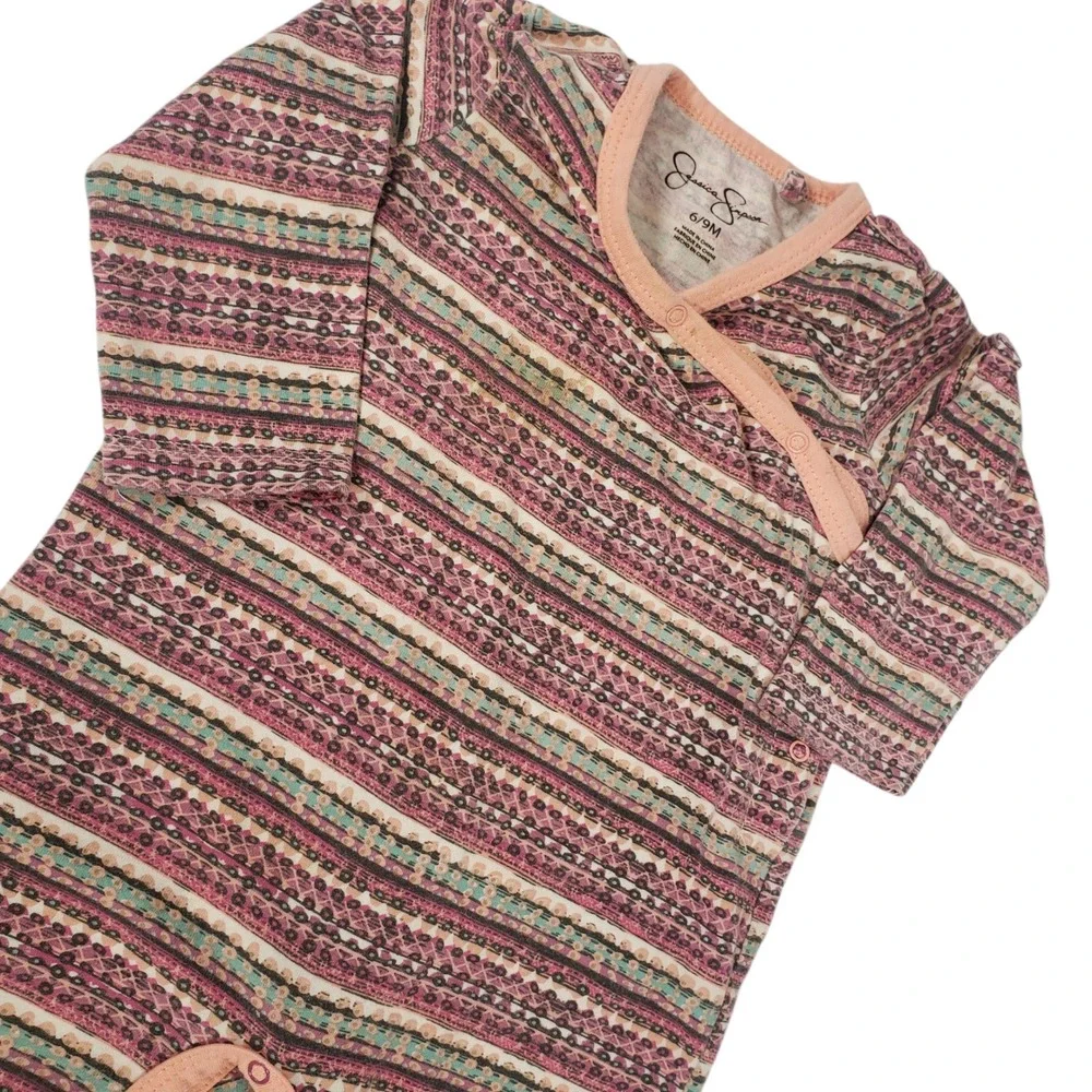 Jessica Simpson Baby Girl‎ Footed Sleeper Pajamas 6/9M Pink Striped